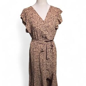Elegant Brown Floral Wrap Dress